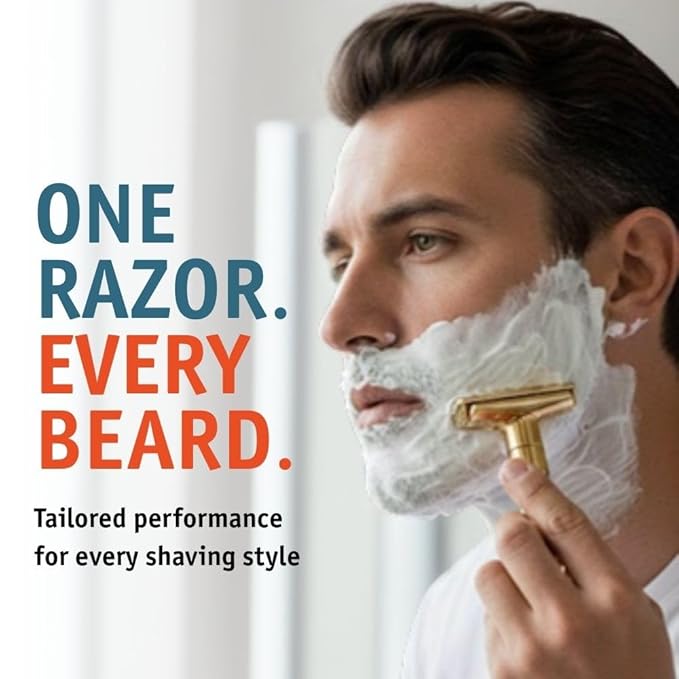 MERKUR FUTUR 702 Adjustable Double Edge Safety Razor - Bright Gold Adjustable Razor With Dial Made in Germany Plastic-Free Snap-On Cap Design Straight Bar