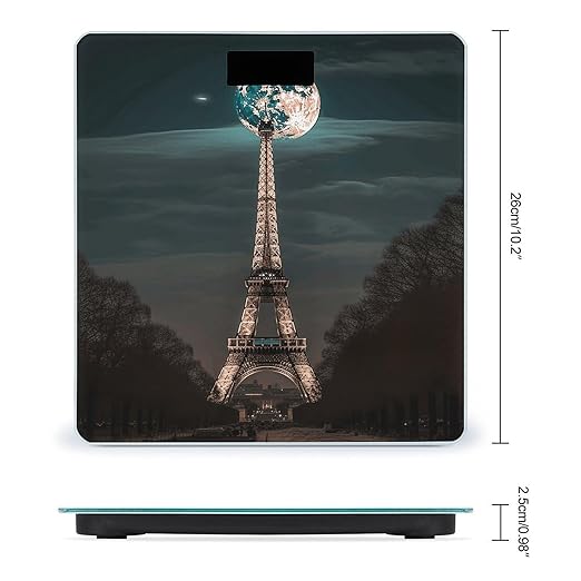 Full Moon Paris Eiffel Tower Digital Bathroom Scale for Body Weight Weighing Scale with Backlit LCD Display High Precision Measurements &amp Measures Weight Up to 180kg
