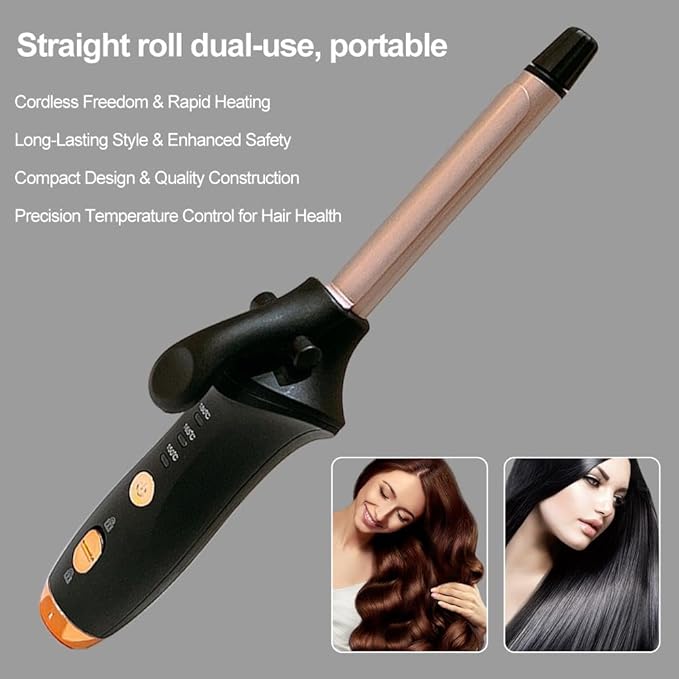 Cordless Curling Iron Rechargeable USB Rechargeable 4000 mAh Cordless Hair Curler 356°F Mini Travel Curling Iron 3 Temp Setting Travel Portable 2 in 1 Hair Straightener and Curler