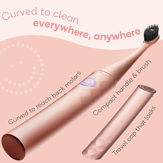 Burst Curve Sonic Electric Toothbrush for Adults (Rose Gold) | Slim Travel Brush with Cover | Ultra Soft Bristles | Up to 2 Month Rechargeable Battery | Two Modes &amp Timer