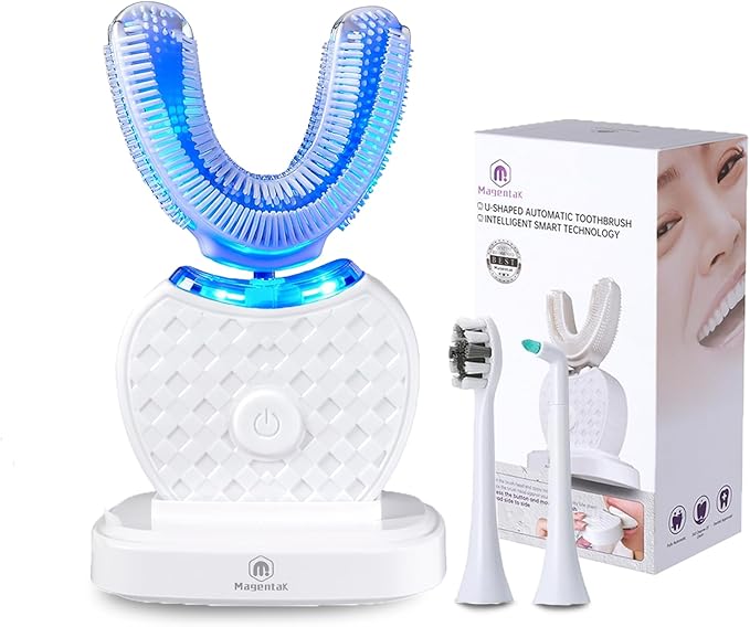 U-Shaped Ultrasonic Toothbrush for Teeth Whitening Automatic Electric Toothbrush for Adults 360-degree Cleaning IPX7 Waterproof Kit for Travel or Home(White)