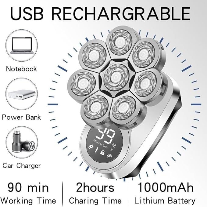 Electric Shavers for Bald Men 6 in 1 Mens Bald Head Electric Shaver Wet/Dry LED Display Faster-Charging Cordless Mens Grooming Kit
