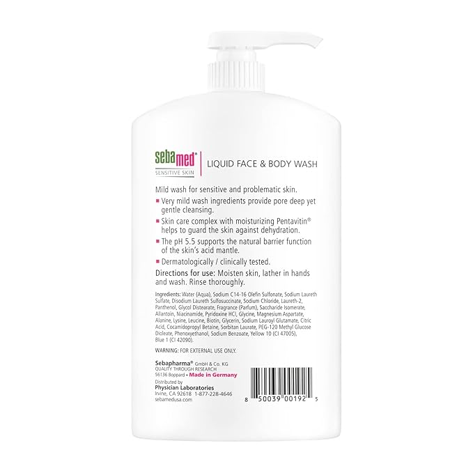 SEBAMED Sensitive Skin Face and Body Wash for Women and Men pH 5.5 Mild Gentle Hydrating Cleanser Hypoallergenic Body Wash Dermatologist Recommended 33.8 Fluid Ounces (1 Liter)