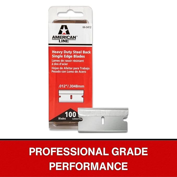AccuTec American Line Single Edge Razor Blades - 1000-Pack - 0.012 Inch Heavy Duty High Carbon Steel with Steel Backing for Extra Durability and Long Life - 66-0412-10P
