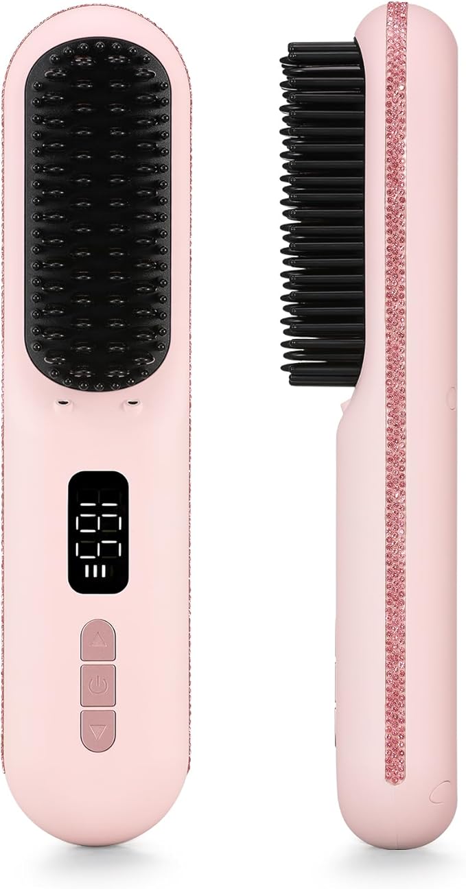 Hair Straightener Brush Portable Cordless Mini Straightening Brush for Travel 300M Negative Ions for Frizz-Free Shine Fast HeatingHot Comb Hair Straightener with 9 Temps for Women