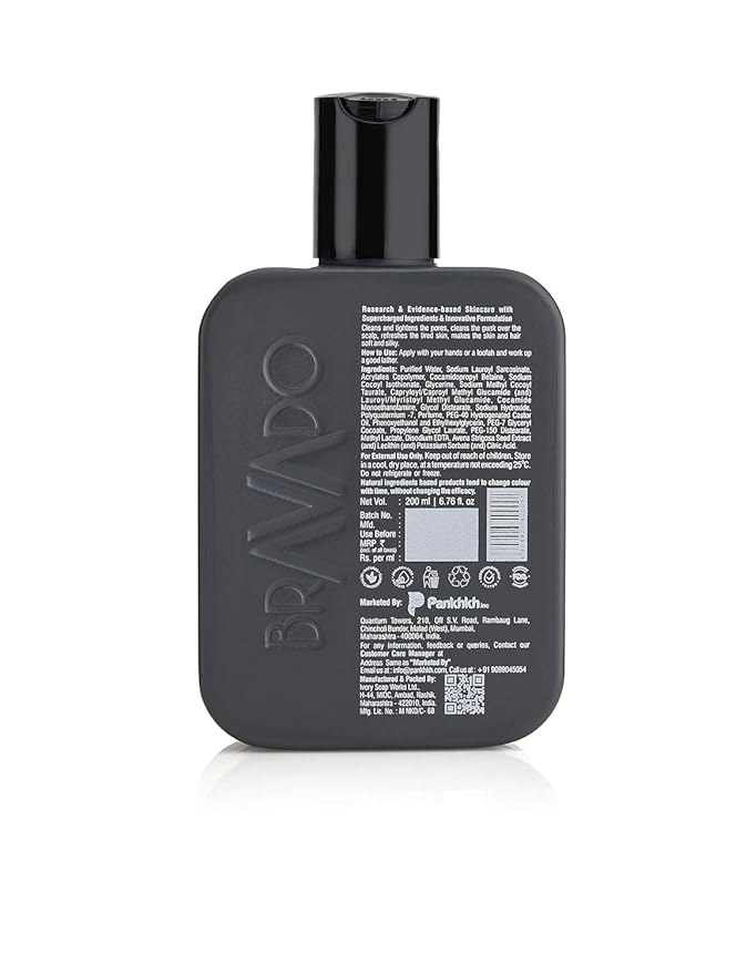 BRA.VADO All Rounder Head to Toe Body Wash | 3-in-1 Gentle Formula for Hair Body &amp Face | Deep Cleansing &amp Hydrating with Black Oat &amp Lecithin | Refreshing Toxin-Free Perfect for Daily