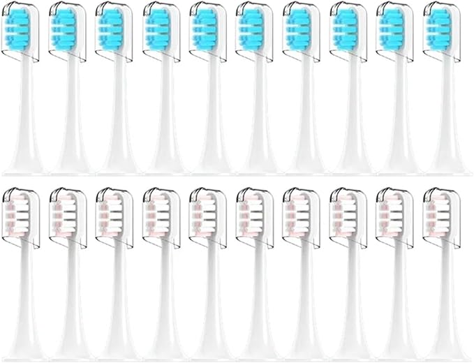 Compatible for Mijia T300/T500/T700 Sonic Toothbrush Heads Replaceable Refill Nozzles 4 Colors with Caps 4/20Pcs(10Pink10Blue)