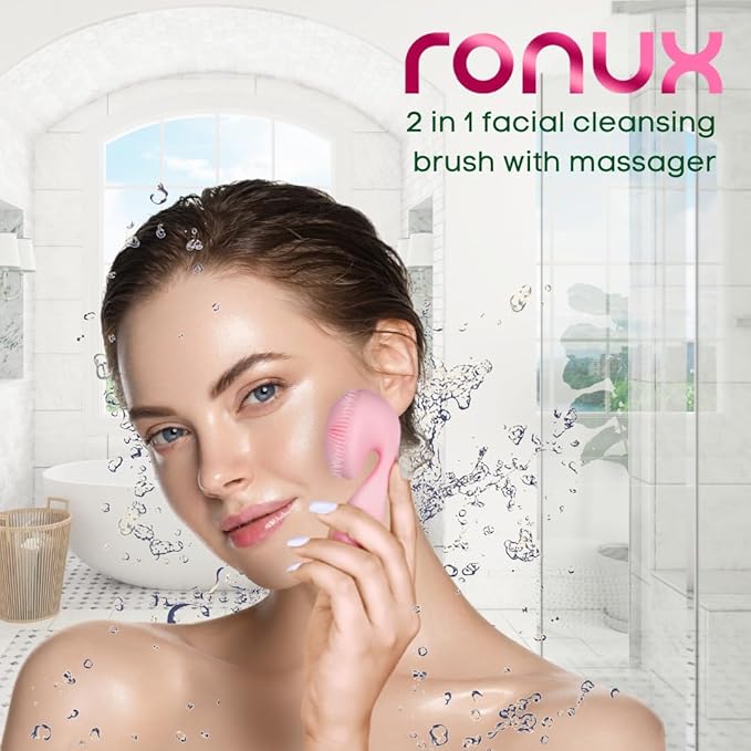 Silicon Facial Cleansing Brush - Electric Rechargeable Waterproof IPX7 - Rotating Magnetic Beads - 4 Function Modes - Face Massage for Deep Cleaning - Magnetic Charging Base - Ergonomic Handle