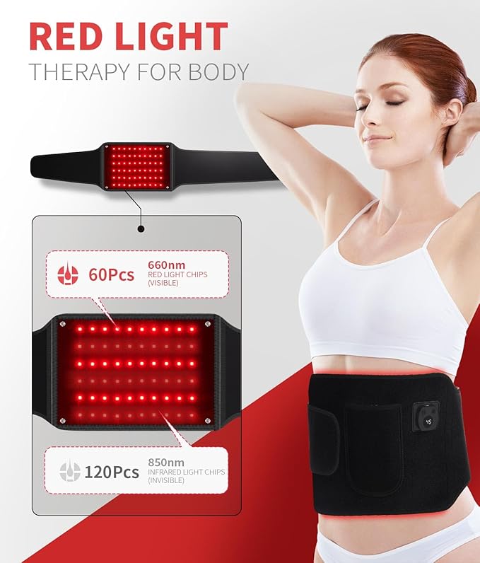 Red Light Therapy Belt for Body Wearable Near Infrared Light Therapy 660nm &amp 850nm 3-in-1 Bead Fatigue Pain Relief &amp Muscle Recovery Gifts for Women Men