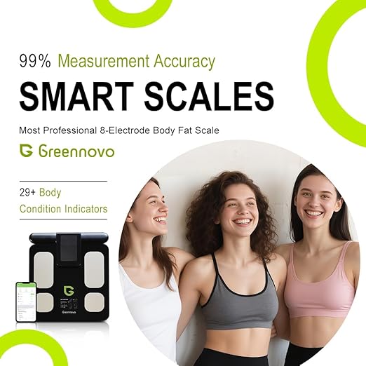 Fitness Body Fat Scales with Hand Sensors 8 Electrodes 29 Body Analysis 180kg Weight Scale Professional Body Fat and Muscle Mass Analyzer with App/Large Display (Black)