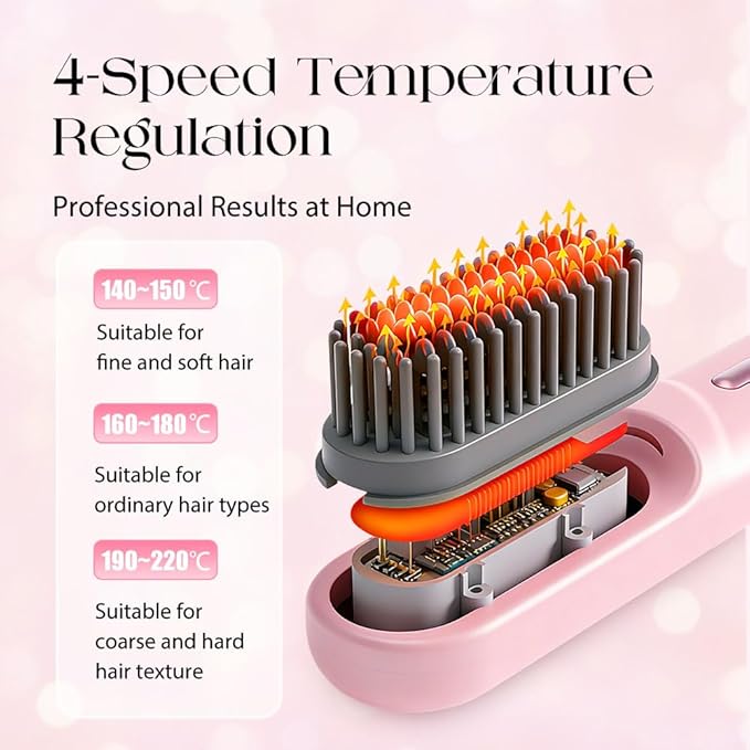 Go Brush - Pro for Short Hair 2026 New Cordless Straightening Brush with 4 Temperature Settings Portable Straightener Brushs for Travel Rechargeable Hair Straightener for Daily Use (Black)