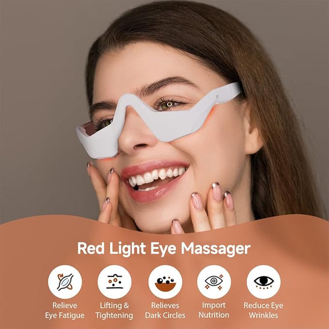 Red Light &amp Microcurrent Eye Massager – 3D Contour Under-Eye Device for Dark Circles Puffiness Fine Lines &amp Wrinkles – Rechargeable Anti-Aging Eye Therapy Glasses