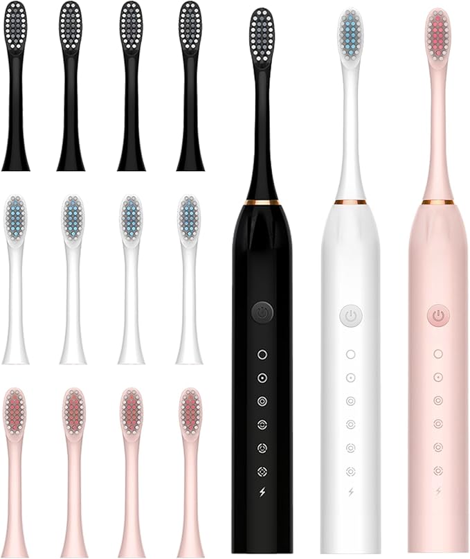 3 Pack Electric Toothbrush for Travel 6 Mode Rechargeable Toothbrushes for Adult
