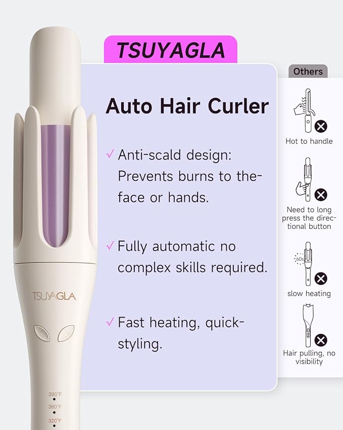 Automatic Hair Curler 1 1/4 Inch Rotating Curling Iron with 3 Temp 500 Million Ionic 2-Way Rotation10S Fast Heating Anti-Scald Anti-Tangle Rotating Curling Wand for Long Hair