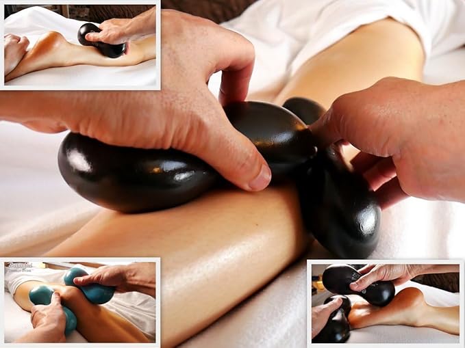 Blissful (Basalt Black)(Single) Synergy Stone - Contoured Hot Stone Massage Tool with Radiant Heat - Relaxing and Therapeutic for Neck Back Legs Feet - Matte Surface for on Skin with Oil only