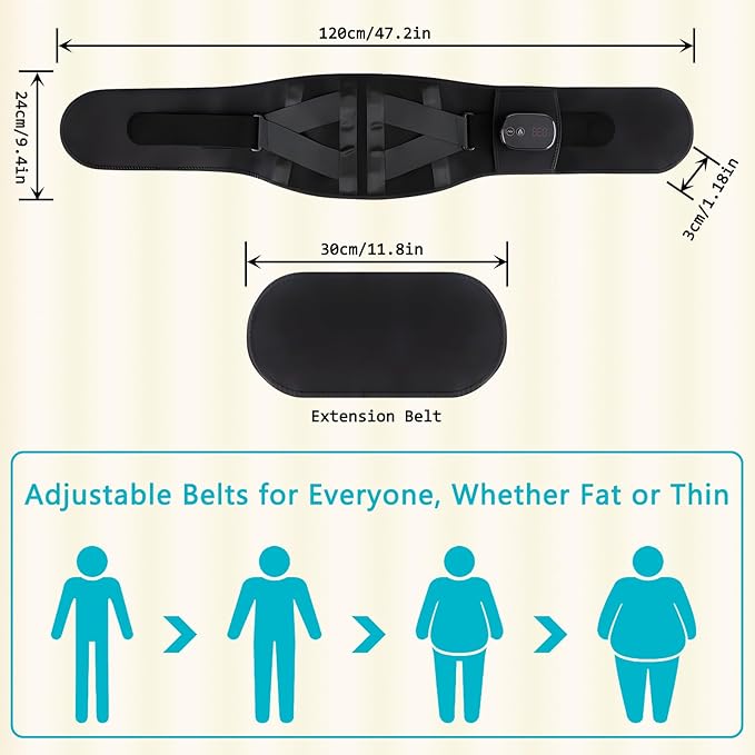 Cordless Heating Pad with Massager Back Brace Heating Pad for Back Pain Relief Heated Back Support Belt with 3 Heating &amp Vibration Modes Rechargeable Low Back Massager for Women Men