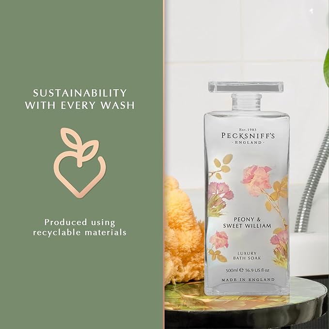 Pecksniff's Peony &amp Sweet William Bath Soak Decanter | 500ml/16.9 Fl Oz