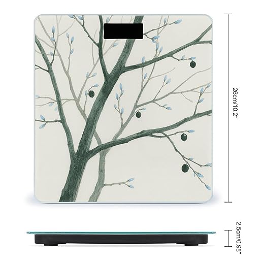 Branches Wood Bathroom Scale for Body Weight Bathroom Digital Electronic Weighing Scale with Back Lit LED Display Sturdy Tempered Glass Weight Watchers Scales 400lb