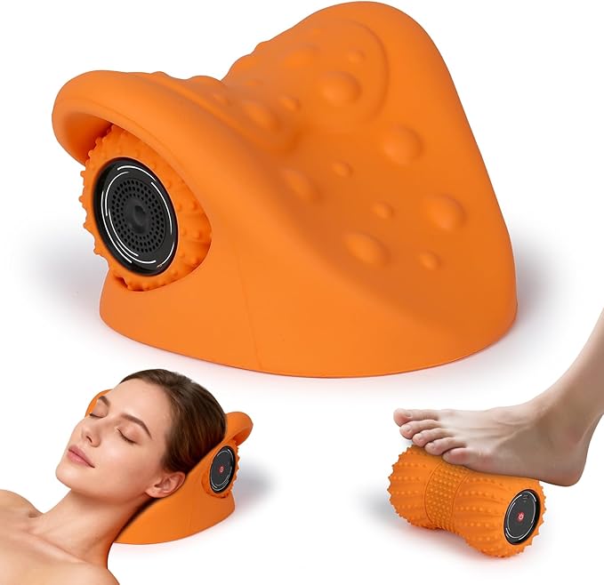 Multifunctional Massage Pillow with Detachable Rollers Neck and Cervical Spine Corrector Portable Electric Massage Headrest with Bluetooth Music Support 6 Vibration Intensity Settings