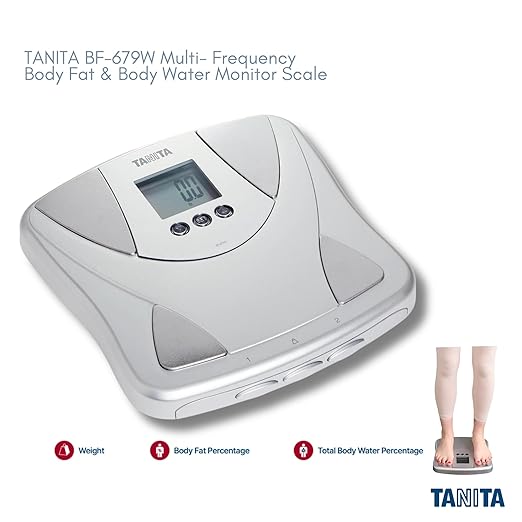 Tanita BF-679W Multi-Frequency Digital Body Fat and Body Water Scale - Smart Bathroom Weight Scale - Body Composition Monitor with Japan Technology - 300 lb Capacity - 2-User Memory