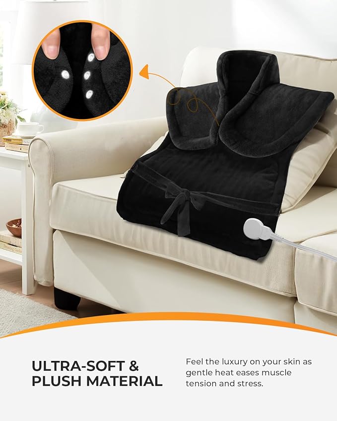 CooCoCo 37x24 Heating Pad for Neck and Shoulders and Back FSA Eligible Heat Pad for Back Pain Relief HSA Approved Full Back Heated Pad 6 Heat Settings 3 Timers Auto-Off ETL Certified