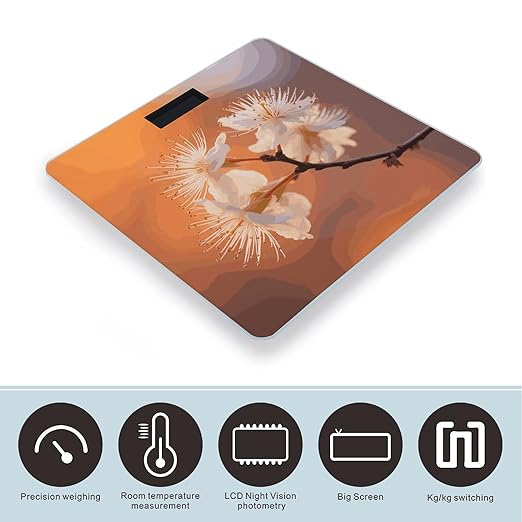 Flowers Under Orange Light Weight Scale Digital Electronic Scales Bathroom Scale Larg LCD Backlight Display High Precisio MeasurementsTempered Glass