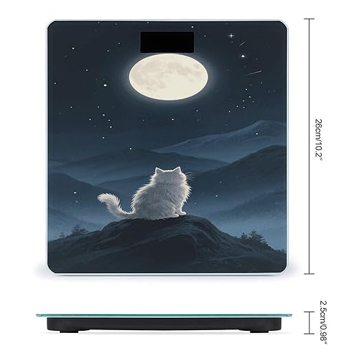 Lonely Cat Moon Weight Scale Large Digital Bathroom Scales with Bright LED Display Non Slip Digital Scale and Step On Fashion Weighing Machine for Body