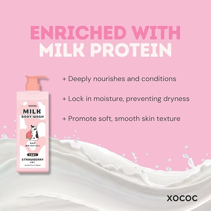 Strawberry Milk Body Wash Gentle Moisturizing Body Wash for Soft Smooth Skin Creamy Foaming Formula with Milk Protein &amp Strawberry Scent For All Skin Types 33.8 fl oz