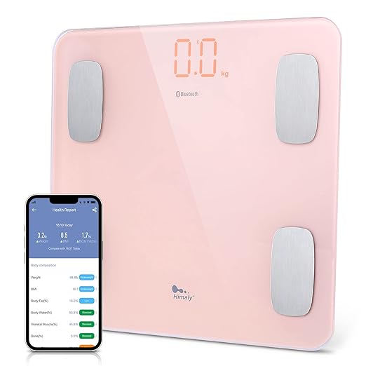 AGM Smart Scale for Body Weight Digital Bathroom Weight Body Fat Scale BMI Weighing Wireless Bluetooth Digital Scale Body Composition Monitor with Smartphone App 400lb/180KG Capacity (Pink)