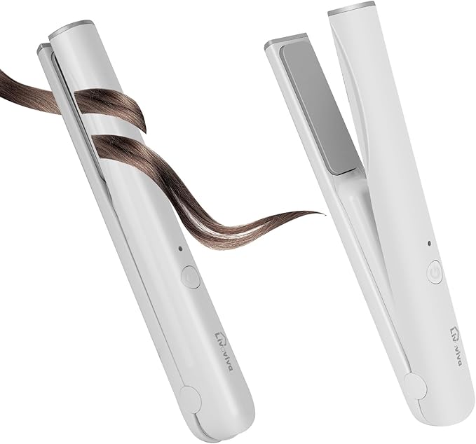 Mini Portable Cordless Hair StraightenerUSB RechargeableRapid Heating can Work continuously for 40 MinutesWireless Curling Iron for Travel (White)