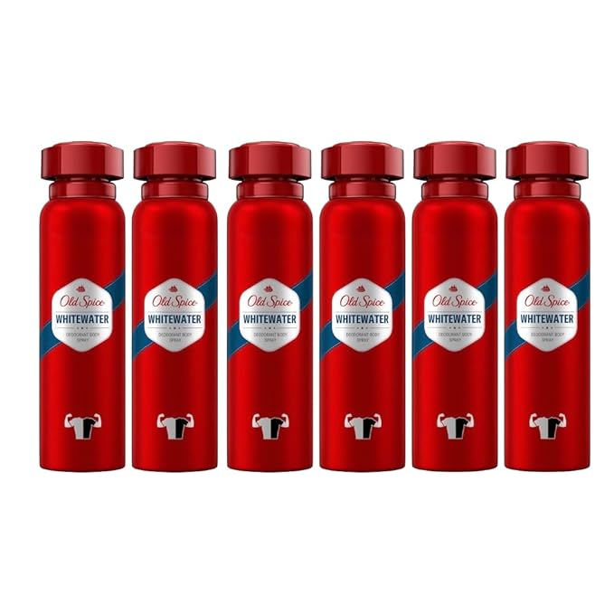 Old Spice Whitewater Deodorant Body Spray for Men 150 ml – 48-Hour Odor Protection Crisp Aquatic &amp Wood Fresh Scent Anti-White Marks &amp Anti-Yellow Stain Formula Pack of 6