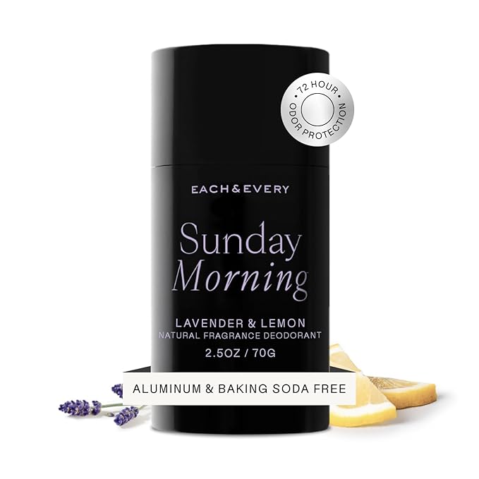 Each &amp Every Aluminum Free Deodorant for Women &amp Men - All Natural Deodorant for Sensitive Skin EWG Verified - Clean Baking Soda-Free Plant-Based Fragrance Lavender &amp Lemon 2.5oz