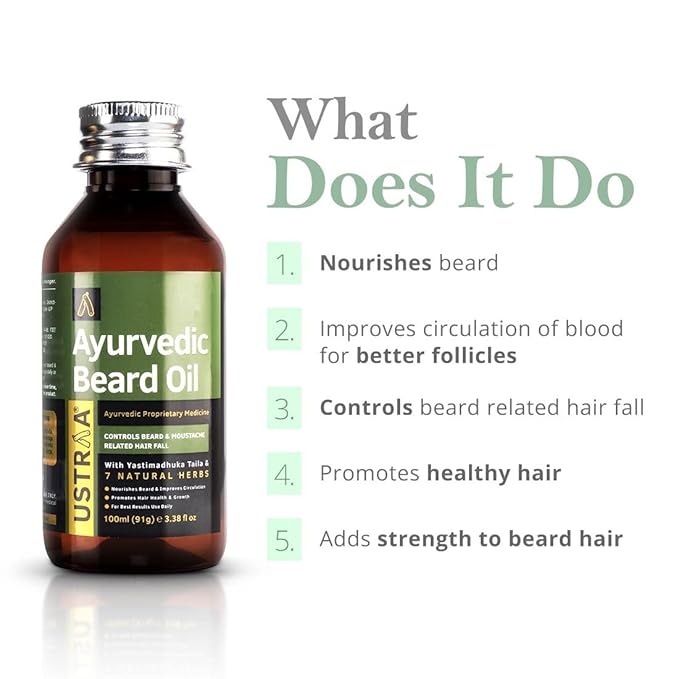 Ustraa Ayurvedic Beard Oil - 100ml | Beard Growth Oil For Men | With Yastimadhuka Taila &amp 7 Natural Herbs | Best Ayurvedic Beard Oil for Patchy Beard