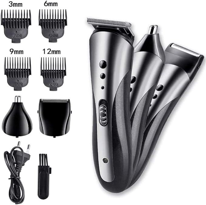 Professional Men Hair Clipper 3 in 1 Electric Trimmer Nose Hair Trimmer Shaver Styling Tools Rechargeable Cordless Grooming Kit