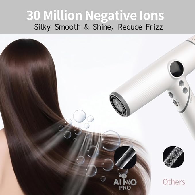 AIKO PRO Salon Ionic Hair Dryer 1800W High-Speed Foldable Travel Blow Dryer Brushless Motor for Fast Drying &amp Frizz Control 3 Temps &amp 3 Speeds Lightweight Portable &amp Quiet with 3 Magn