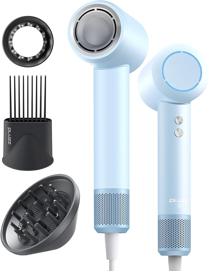 Hair Dryer with Diffuser &amp Comb Attachment for Curly Hair PLUZZ 270M Negative Ionic Blow Dryer Brush High-Speed 110000RPM Brushless Motor Hairdryer Lightweight Travel Hair Dryers Quiet Women/