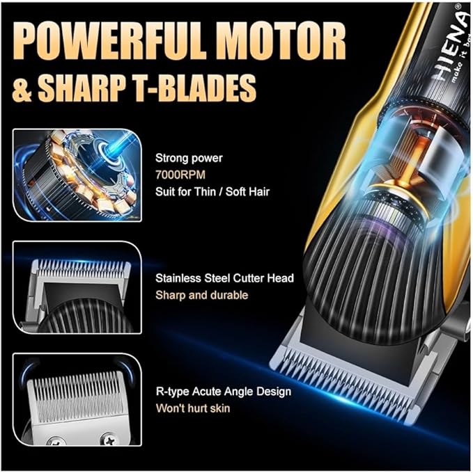 Professional Men's Hair Trimmer Three-Piece Set high-Performance USB Charging Cordless Hairdresser Sharp Men's Razor(3set Black Gold)