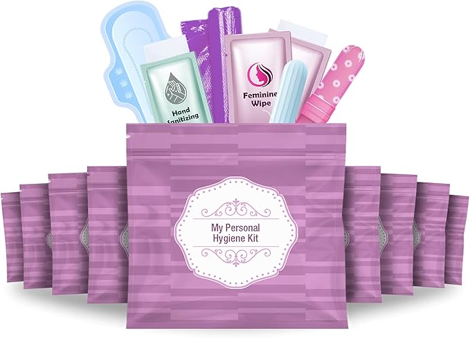 Purple Style Menstrual Kit All-in-One 10 Pack | Convenience on The Go | Period Kit Pack for Travelling Tweens &amp Teenagers or just When You’re Out | Individually Wrapped Feminine Hygiene Product