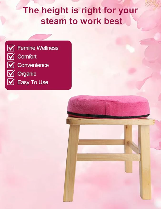 Steaming Seat Kit for Women | Wooden Stool with Silk Gown &amp Cushion Herbal Sitz Bath Blend &amp Basin for Feminine Carefor Pelvic Comfort &amp Postpartum Recovery