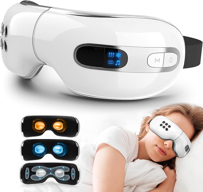 Eye Massager with Heat and Cooling for Migraines Dry Eyes Heated Eye Massager for Sleeping Travel Gifts for Women and Men
