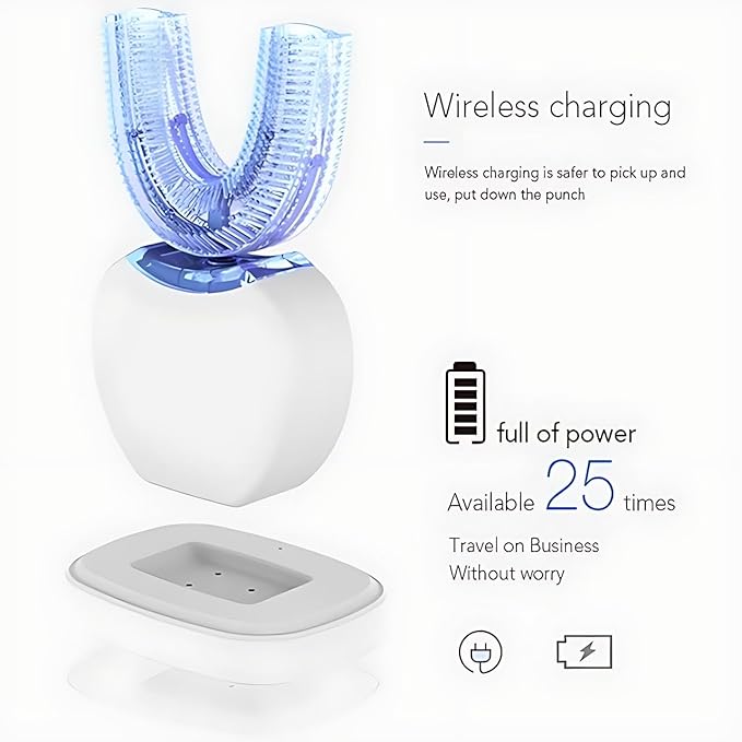 Aimery Automatic Toothbrush U Shaped Toothbrush for Adults 360° - Ultrasonic U-Automatic Toothbrushes for Teeth Whitening - Wireless Charging &amp LED Light - Waterproof IPX7 Certified