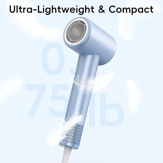 Hair Dryer TurboLux Ionic 200 Million Negative Ions 1500W Fast Drying High Speed Hairdryer with Diffuser Lightweight Low Noise Hair Dryers for Women with 110000 RPM Brushless Motor (Steel Blue)