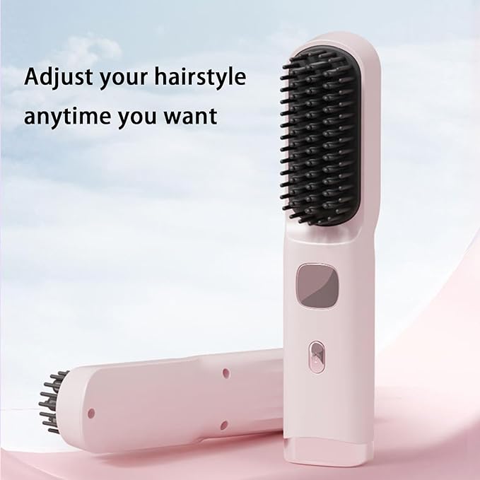 2026 New Ceramic Hair Dressing Comb Portable Straightener Brush Portable Wireless Hair Straightener 4 Temp Settings Straight Suitable for Short Hairtravel Home use (Black)