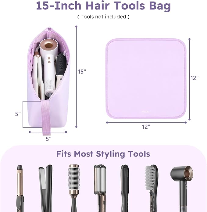 MOKURA Hot Hair Tools Travel Bag with Heat Resistant Mat Removable Hair Accessories Organizer Case Women Travel Essentials Storage Pouch for Curling Iron Straightener Flat Iron Hair Dryer Purple