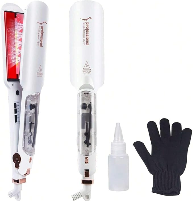 Professional Steam Hair Straightener 2-Inch Infrared Ceramic Flat Iron Adjustable Temperature 300-450°F White