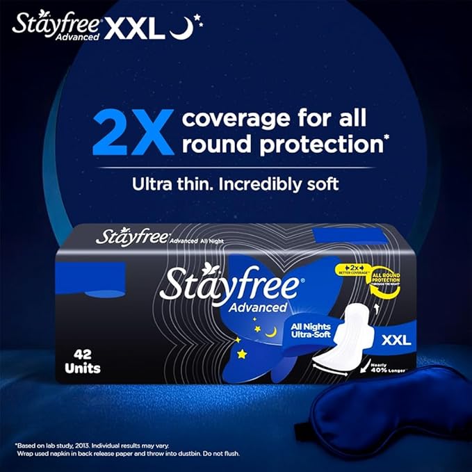 Stayfree Advanced XXL | 42 Pads | All Night Ultra Comfort Sanitary Pads for Women |