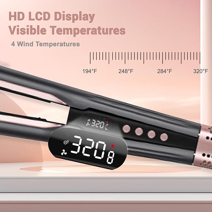 2 in 1 Wet to Dry Hair Dryer and Straightener with High Speed Airflow Ionic Air Straight Style from Wet Hair Rapid Heat-Up Adjustable Temps LCD Display Fast Drying and Hair Straightening in One