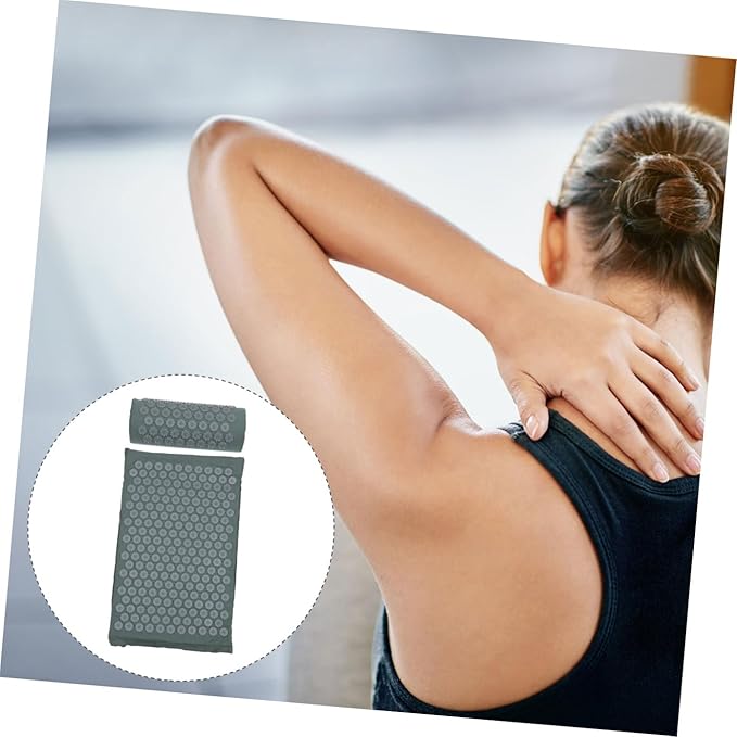 Acupressure Massage Mat and Pillow Set Washable Yoga Relief Mat with Acupuncture Therapy Pillow Portable Grey Massage Cushion for Neck and Shoulder Relaxation at Home and Office