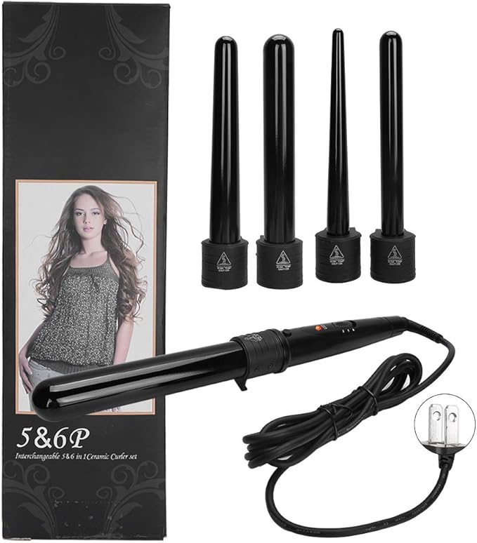 Curling Iron Hair Curler 5-in-1 Hair Curling Iron Wand Set Wavy Hair Curling Styling Tool 5 Interchangeable Ceramic Barrels Hair Roller Hair Curling Iron (US Plug)