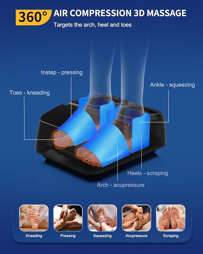 MOUNTRAX Foot Massager Machine with Heat Foot Massager for Plantar Fasciitis Neuropathy Pain Shiatsu Foot Massager with Remote Fits Feet Up to Men Size 12 (Black)